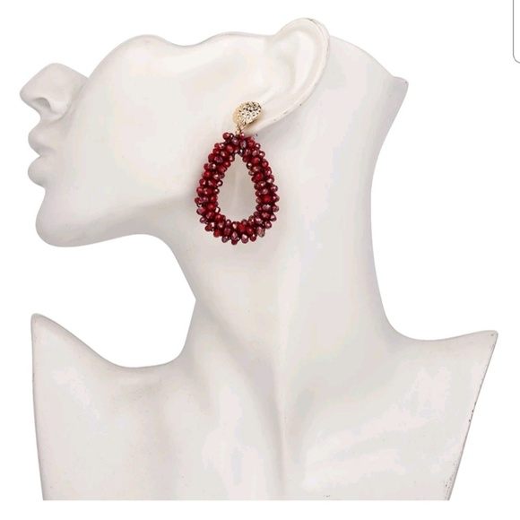 Handmade red crystal beaded earrings (2 options) - Picture 3 of 3